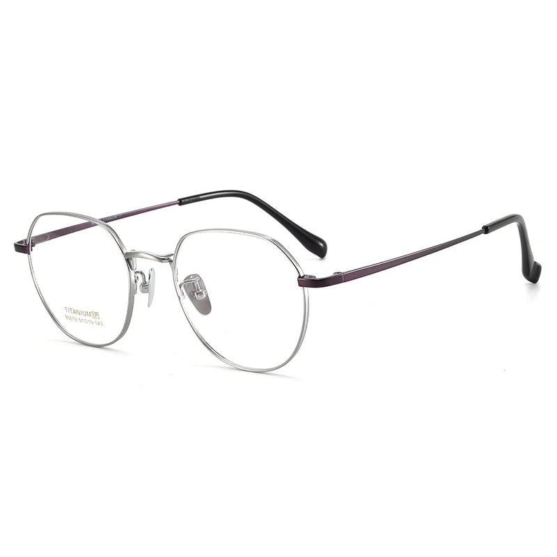 Bclear Unisex Full Rim Flat Top Round Small Titanium Eyeglasses 86679 Full Rim Bclear Silver Purple  