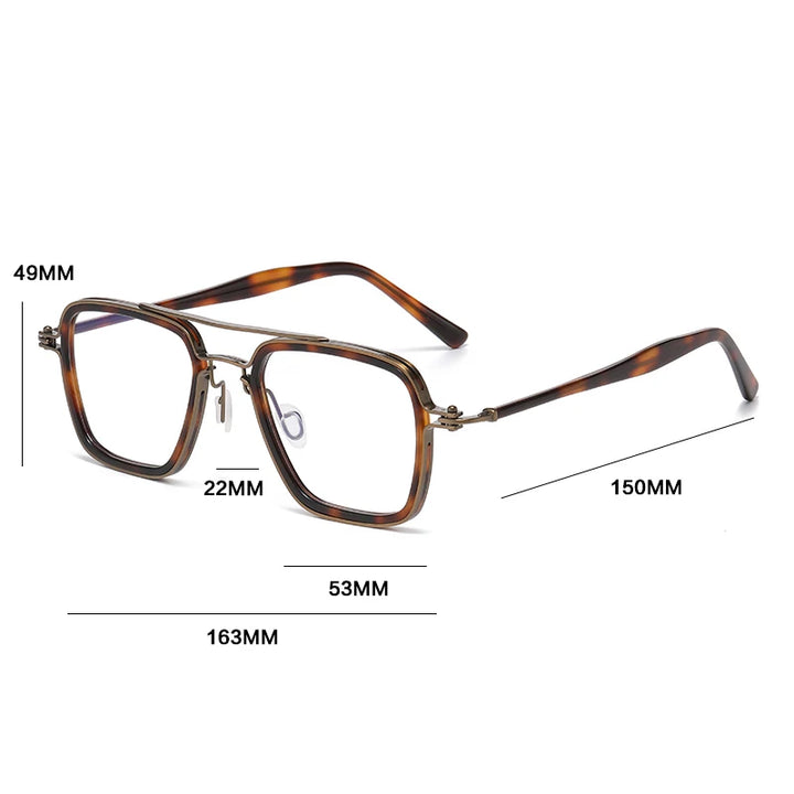 Gatenac Unisex Full Rim Big Square Double Bridge Acetate Titanium Photochromic Reading Glasses 58753