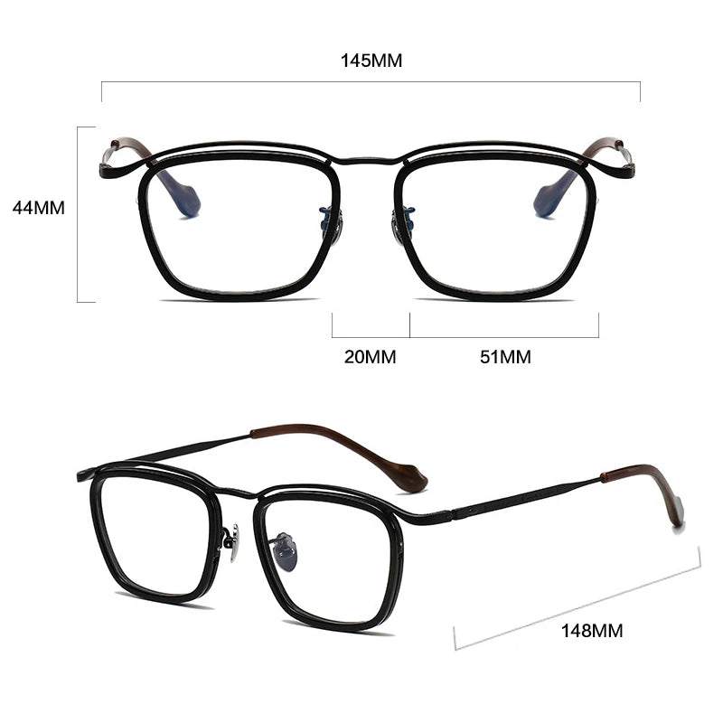 Gatenac Unisex Full Rim Square Acetate Titanium Eyeglasses Gxyj1459 Full Rim Gatenac   