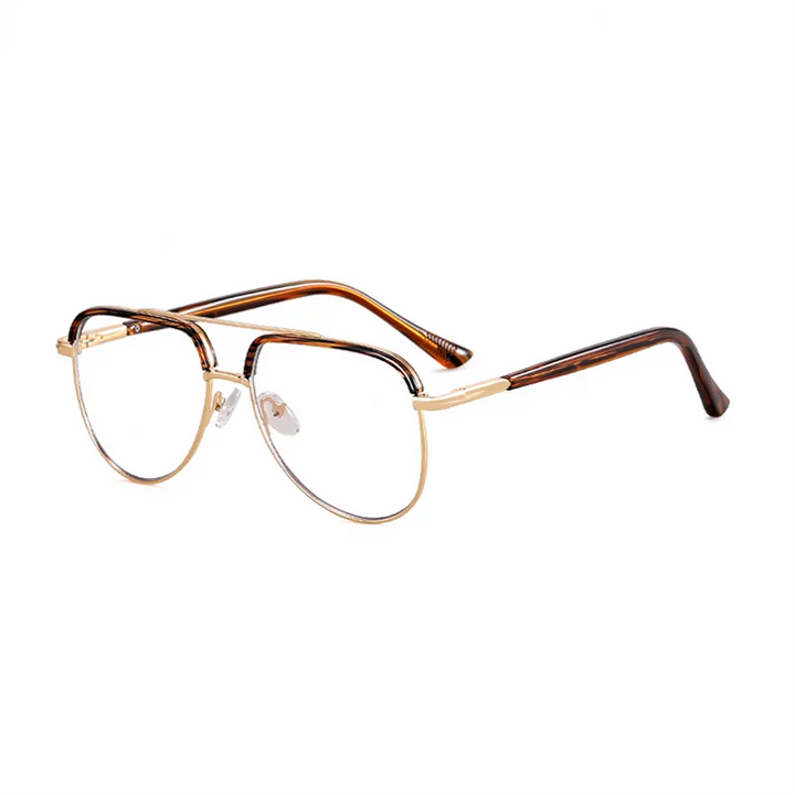 Ralferty Unisex Full Rim Square Double Bridge Alloy Tr 90 Eyeglasses R977 Full Rim Ralferty C4 Brown Striped CHINA 