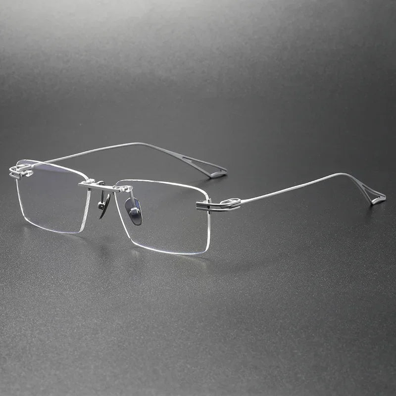 Aror Unisex Rimless Square Titanium Eyeglasses 22497 Rimless Aror Silver