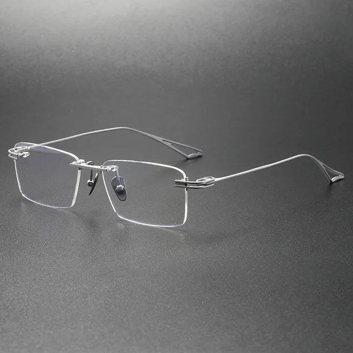 Aror Unisex Rimless Square Titanium Eyeglasses 22497 Rimless Aror Silver