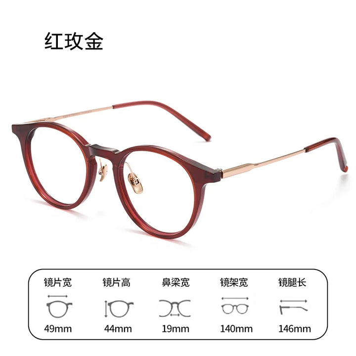 Bclear Unisex Full Rim Round Square Acetate Titanium Eyeglasses 298111
