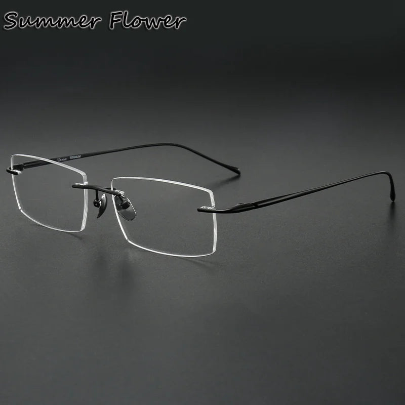 Summer Flower Unisex Rimless Square Titanium Eyeglasses 810150 Rimless Summer Flower Black