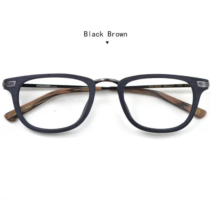 Hdcrafter Unisex Full Rim Square Acetate Titanium Eyeglasses 7029 Full Rim Hdcrafter Eyeglasses Black-Brown  