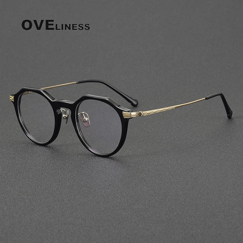 Oveliness Women's Full Rim Flat Top Round Titanium Acetate Eyeglasses 53402