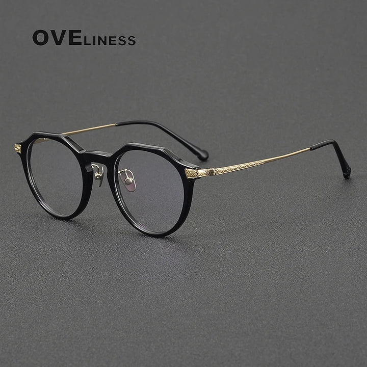 Oveliness Women's Full Rim Flat Top Round Titanium Acetate Eyeglasses 53402