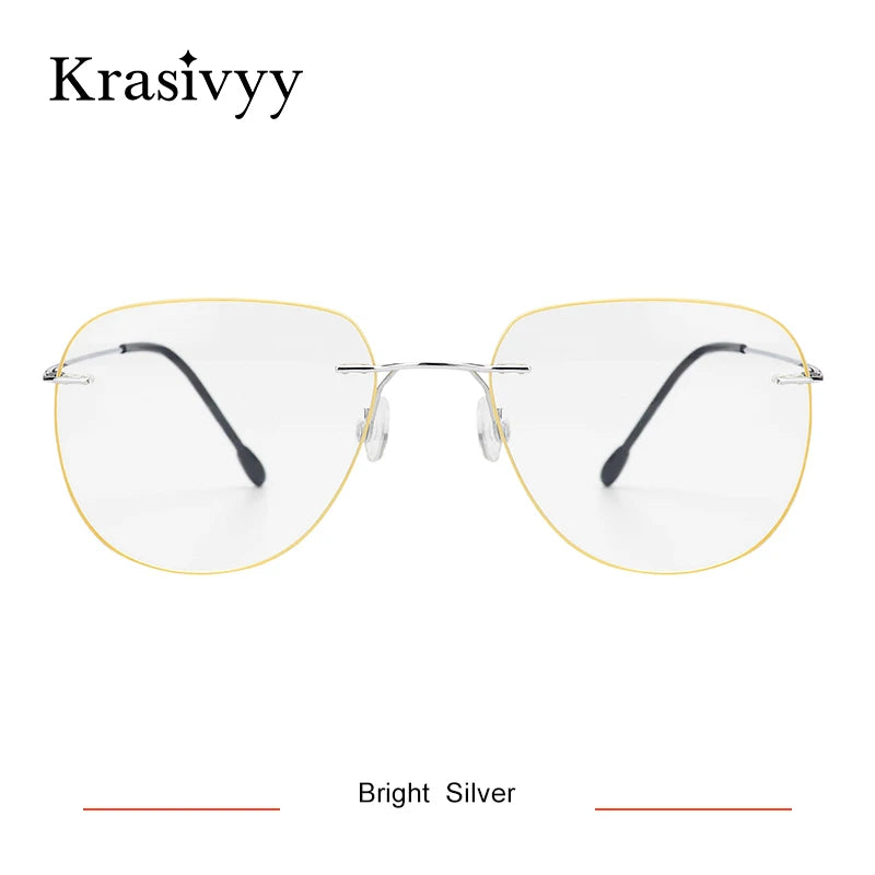 Krasivyy Women's Rimless Flat Top Oval Titanium  Eyeglasses 44154 Rimless Krasivyy Bright Silver  