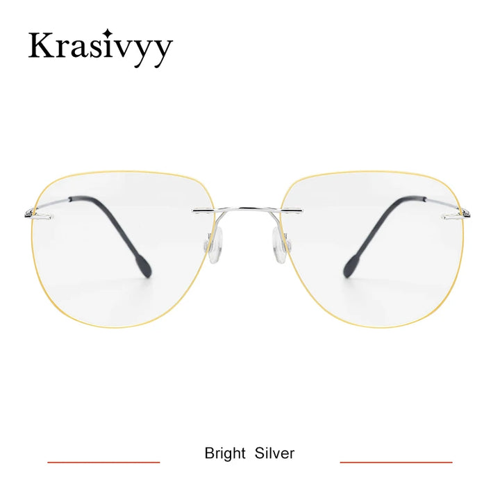 Krasivyy Women's Rimless Flat Top Oval Titanium  Eyeglasses 44154 Rimless Krasivyy Bright Silver  