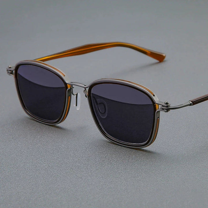 Black Mask Unisex Full Rim Square Titanium Acetate Sunglasses 19546