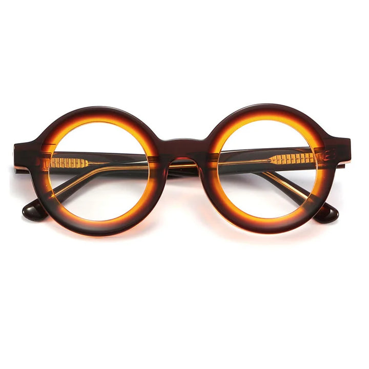 Cubojue Unisex Full Rim Round Acetate Reading Glasses 350697 Reading Glasses Cubojue brown orange 0 