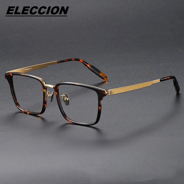 Eleccion Unisex Full Rim Acetate Titanium Eyeglasses 80981 Full Rim Eleccion Tortois - Gold CHINA