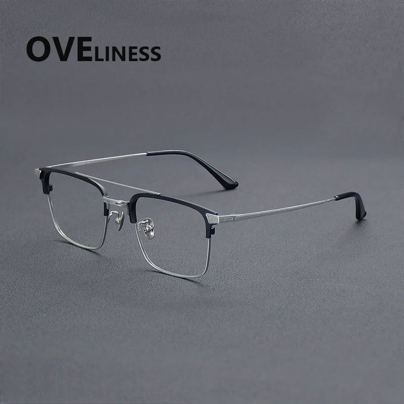 Oveliness Men's Full Rim Square Double Bridge Titanium Eyeglasses 981085