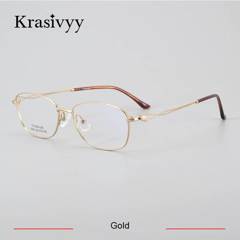 Krasivyy Women's Full Rim Oval SquareTitanium Eyeglasses 443005 Full Rim Krasivyy Gold CN 