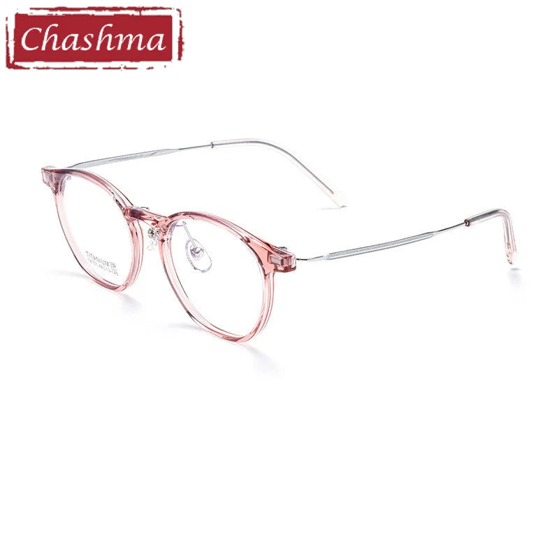 Chashma Ottica Unisex Full Rim Round Tr 90 Titanium Eyeglasses 16017 Full Rim Chashma Ottica Transparent Pink  