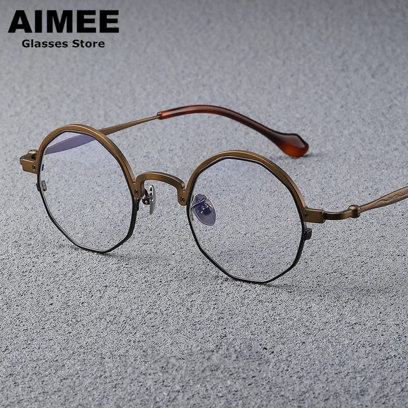 Aimee Unisex Full Rim Round Polygon Titanium Eyeglasses 6067 Full Rim Aimee Bronze  