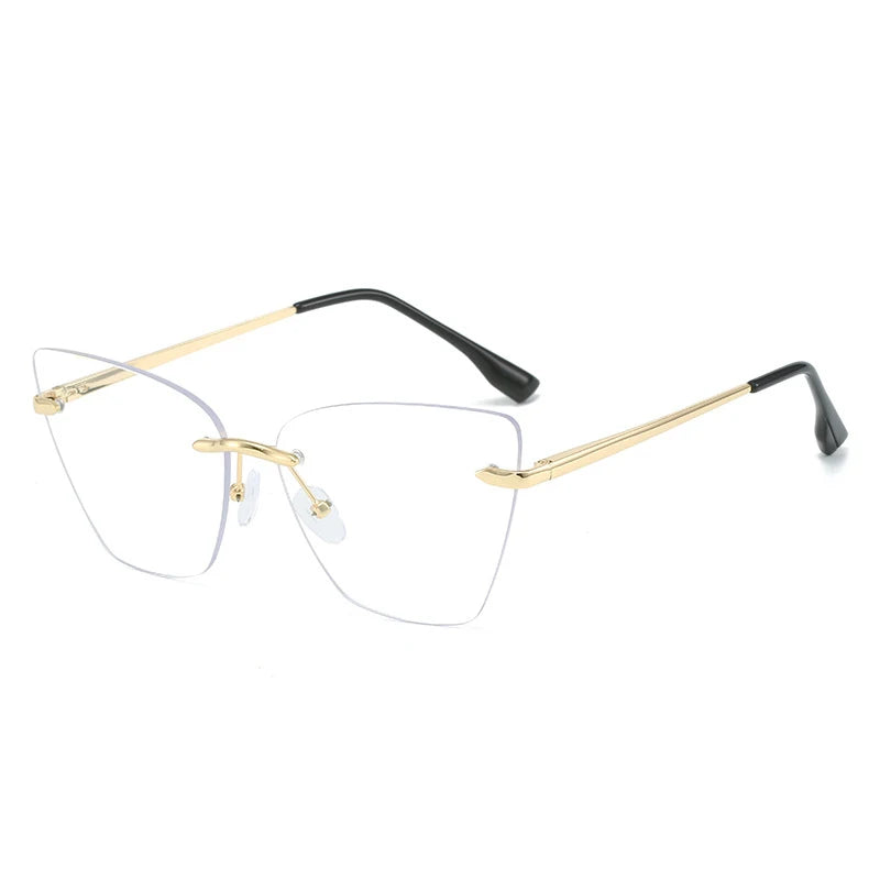 KatKani Women's Rimless Cat Eye Alloy Eyeglasses 23001 Rimless KatKani Eyeglasses Black Gold  