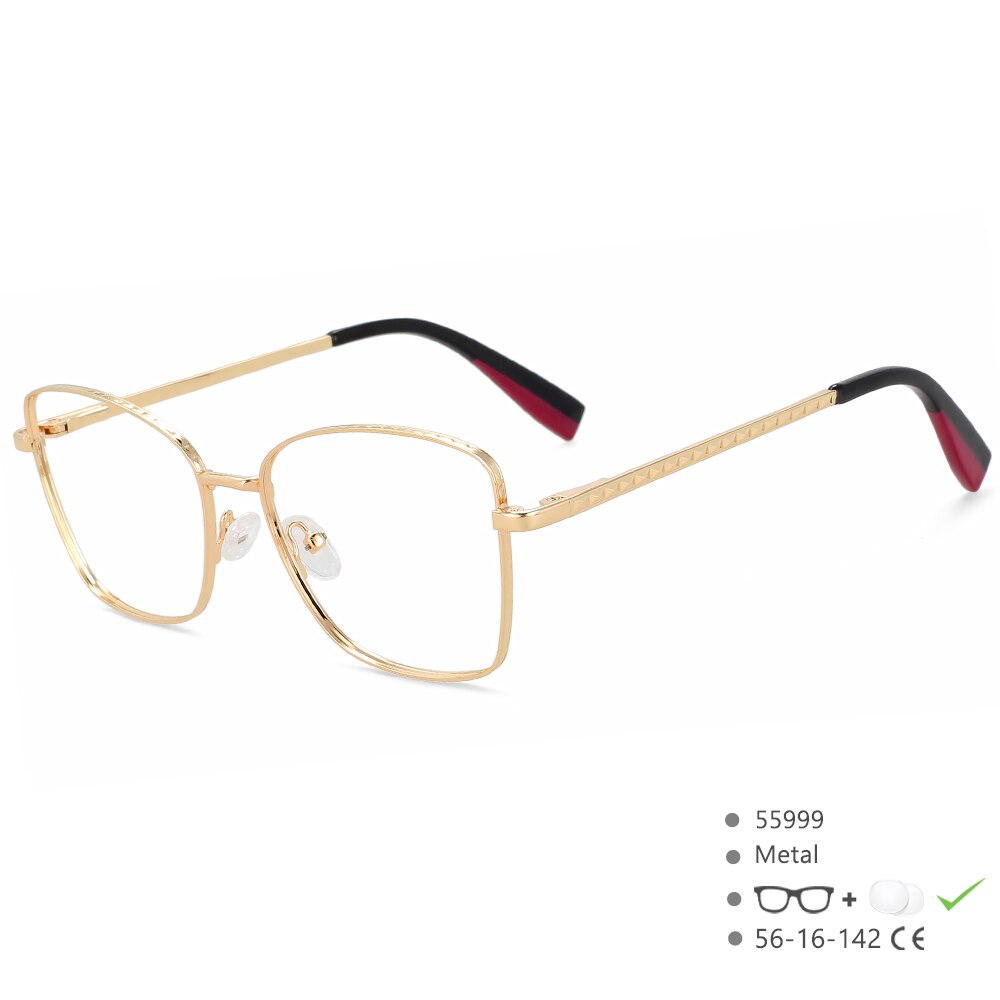 CCspace Women's Full Rim Big Square Cat Eye Alloy Eyeglasses 55999 Full Rim CCspace C1Red  