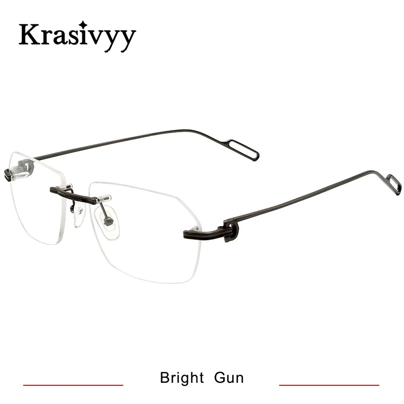 Krasivyy Unisex Rimless Polygon Square Titanium Eyeglasses 1620 Rimless Krasivyy Bright Gun  