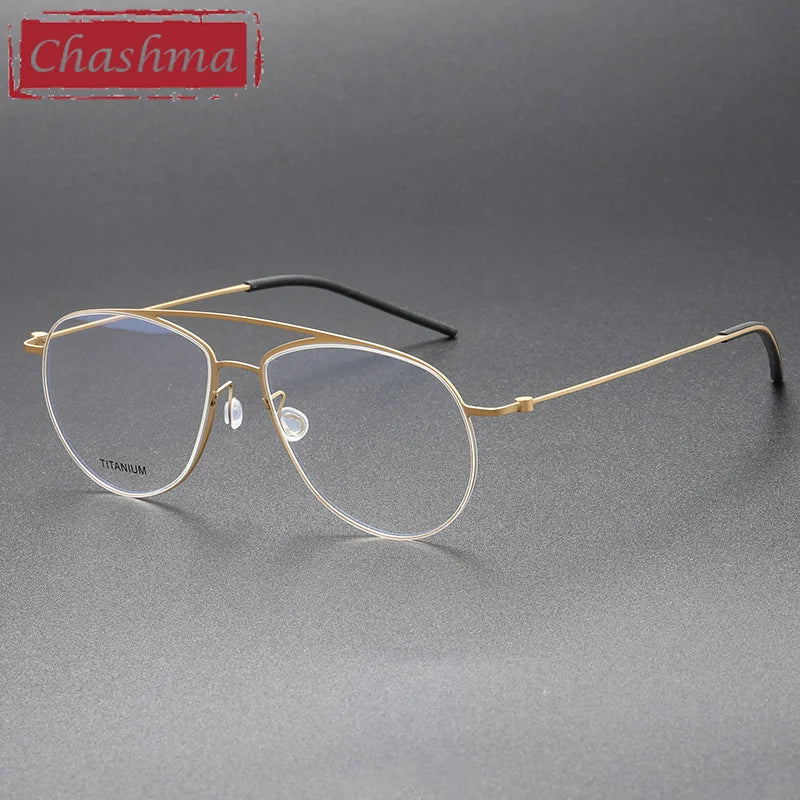 Chashma Ochki Men's Full Rim Oval Double Bridge Titanium Eyeglasses 45507 Full Rim Chashma Ochki Gold  