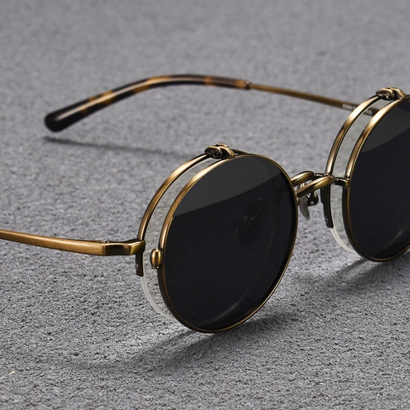 Black Mask Unisex Semi Rim Round Titanium Flip Up Polarized Sunglasses Eyeglasses K54 Sunglasses Black Mask   
