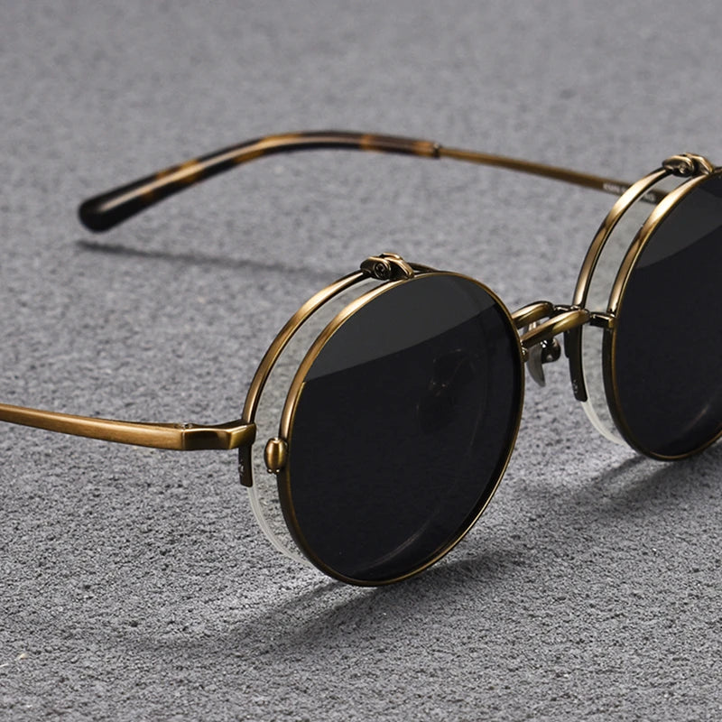 Black Mask Unisex Semi Rim Round Titanium Flip Up Polarized Sunglasses Eyeglasses K54 Semi Rim Black Mask   