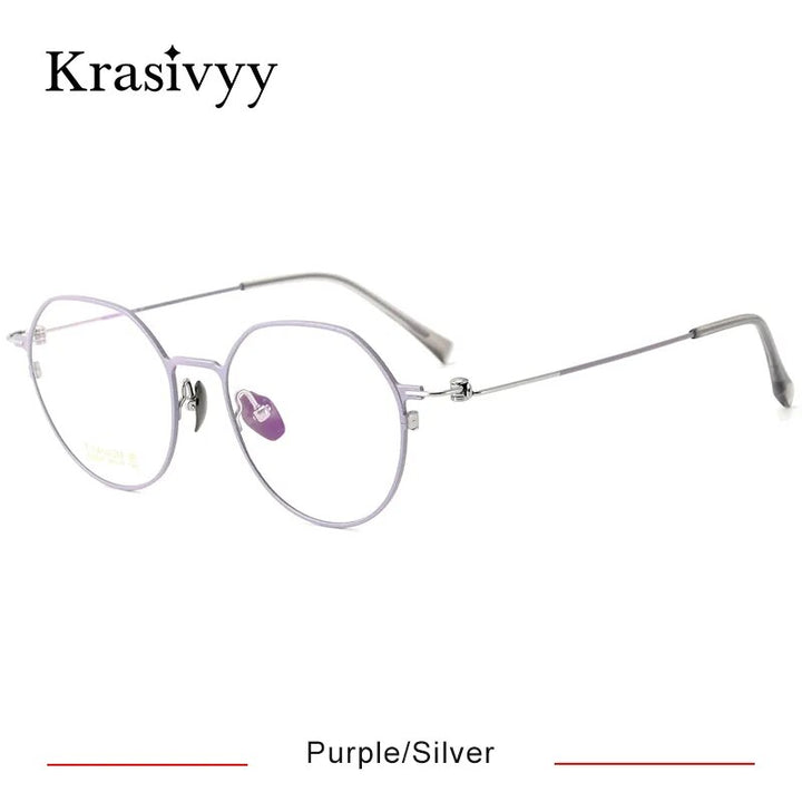 Krasivyy Women's Full Rim Polygon Round Screwless Titanium Eyeglasses Hm5008 Full Rim Krasivyy Purple Silver CN 