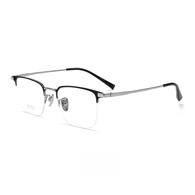 Yimaruili Unisex Semi Rim Square Titanium Eyeglasses 26014 Semi Rim Yimaruili Eyeglasses Black Silver