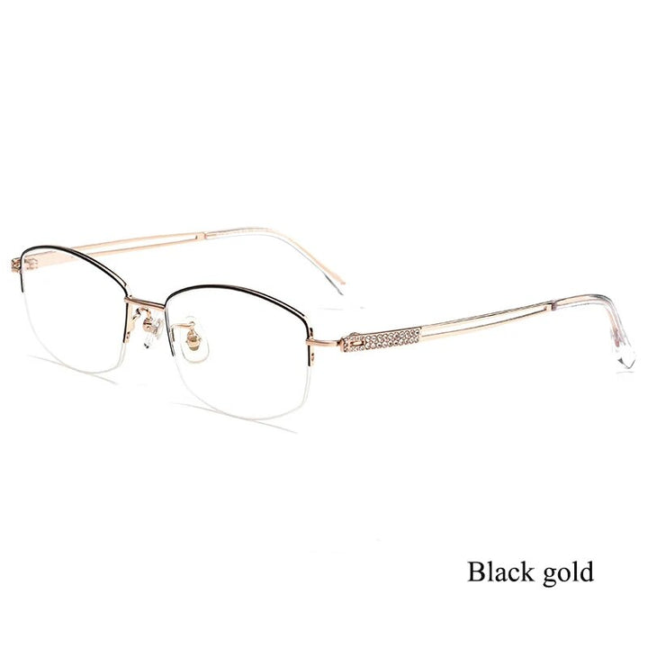 Bclear Women's Semi Rim Square Titanium Eyeglasses 6006b Semi Rim Bclear Black gold  