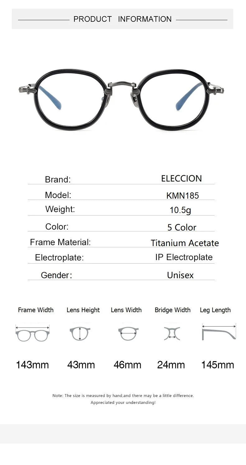 Eleccion Unisex Full Rim Round Titanium Acetate Eyeglasses 44185