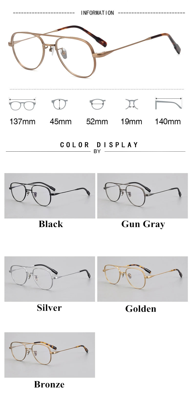 Black Mask Unisex Full Rim Square Double Bridge Titanium Eyeglasses G001 Full Rim Black Mask   