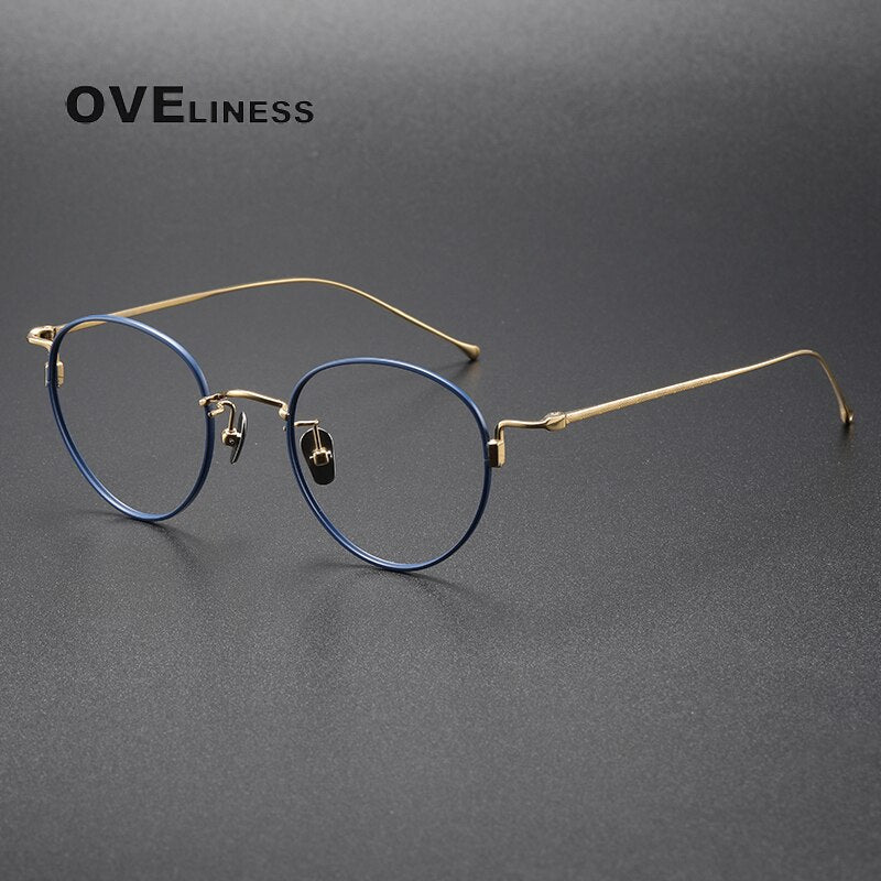 Oveliness Unisex Full Rim Round Titanium Eyeglasses 164 Full Rim Oveliness blue gold  