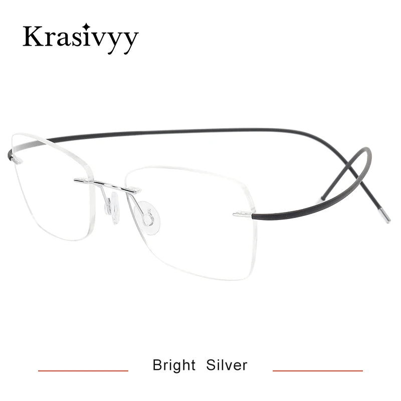 Krasivyy Unisex Rimless Oval Titanium Eyeglasses 1615 Rimless Krasivyy Bright Silver  