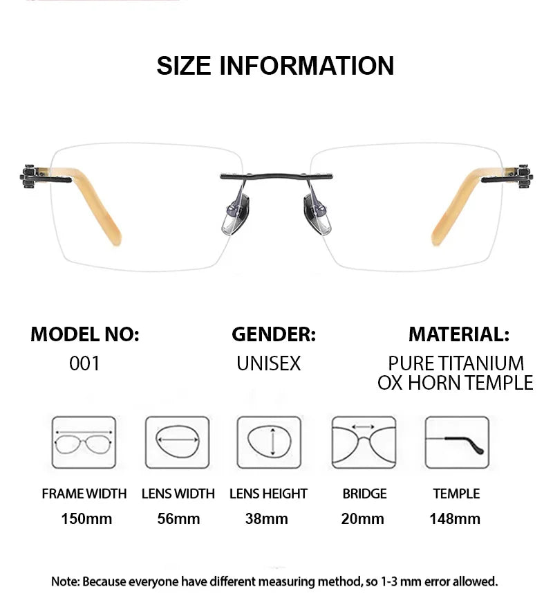 Summer Flower Men's Rimless Square Titanium Horn Tip Eyeglasses 611150