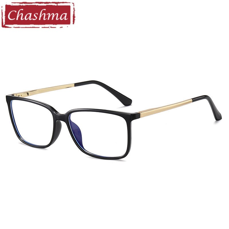 Chashma Men's Full Rim Square Tr 90 Titanium Spring Hinge Eyeglasses 95861 Full Rim Chashma Bright Black  