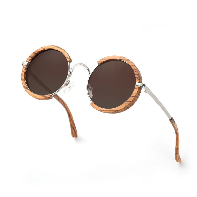 Hdcrafter Unisex Full Rim Round Wood Alloy Polarized Sunglasses 56407 Sunglasses HdCrafter Sunglasses tea  