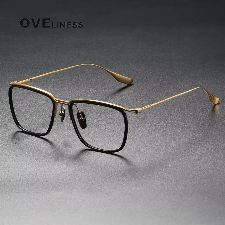 Oveliness Unisex Full Rim Square Titanium Acetate Eyeglasses 42106 Full Rim Oveliness black gold  