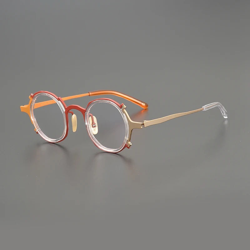 Hewei Unisex Full Rim Irregular Round Titanium Eyeglasses 130083 Full Rim Hewei orange  