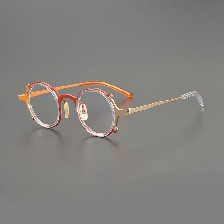 Hewei Unisex Full Rim Irregular Round Titanium Eyeglasses 130083 Full Rim Hewei orange  