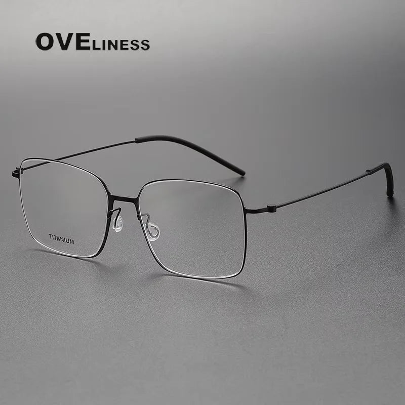 Oveliness Unisex Full Rim Square Polygon Titanium Eyeglasses 75535 Full Rim Oveliness black