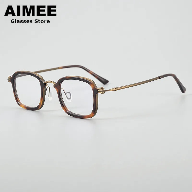 Aimee Unisex Full Rim Square Acetate Titanium Eyeglasses 5869 Full Rim Aimee Tortoise  