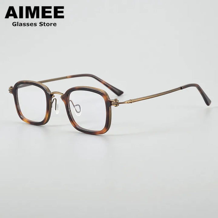 Aimee Unisex Full Rim Square Acetate Titanium Eyeglasses 5869 Full Rim Aimee Tortoise  