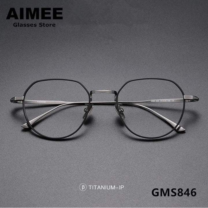 Aimee Unisex Full Rim Flat Top Polygon Titanium Eyeglasses 7846 Full Rim Aimee   