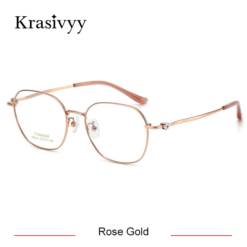 Krasivyy Women's Full Rim Flat Top Square Titanium Eyeglasses 6016 Full Rim Krasivyy Rose Gold  