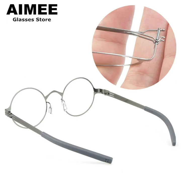 Aimee Women's Full Rim Round Screwless Steel Eyeglasses 1176