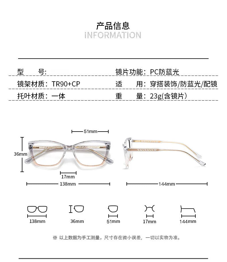 CCspace Women's Full Rim Square Tr 90 Alloy Reading Glasses 311649