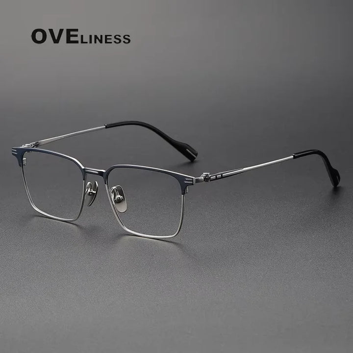 Oveliness Full Rim Square Titanium Acetate Eyeglasses 70801 Full Rim Oveliness blue silver