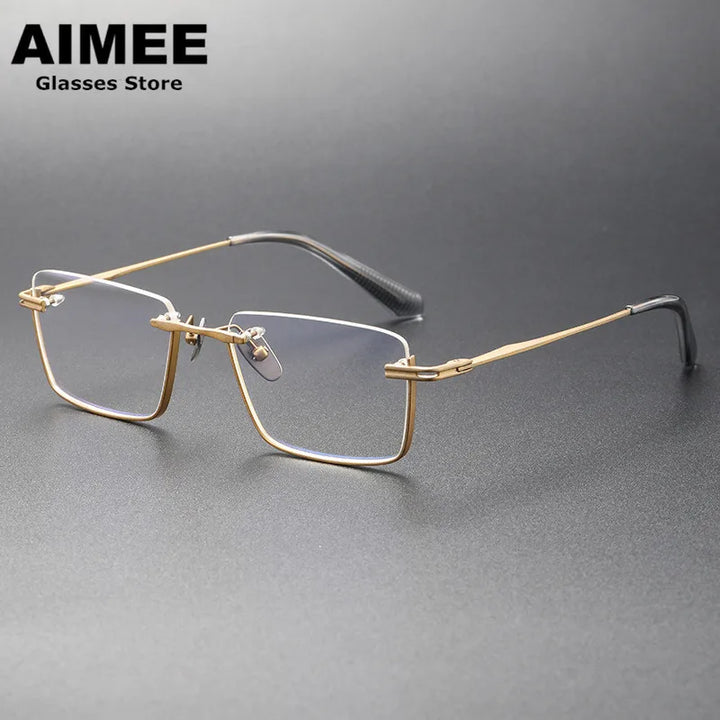 Aimee Unisex Semi Rim Square Titanium Eyeglasses 4416 Semi Rim Aimee Gold  