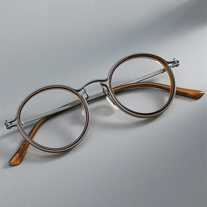 Black Mask Unisex Full Rim Big Round Acetate Titanium Eyeglasses 635860