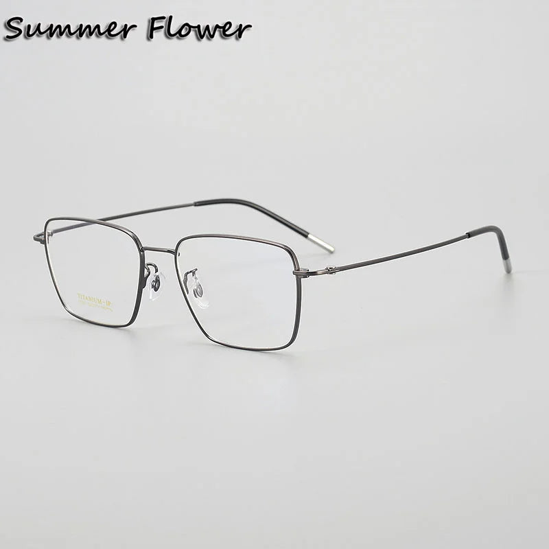 Summer Flower Unisex Full Rim Polygon Square Titanium Eyeglasses 842003 Full Rim Summer Flower Gray